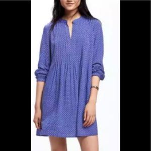 Old Navy Pintuck Swing Boho Babydoll Blue Long Sleeve dress